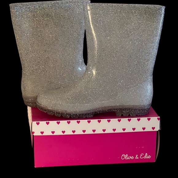 Olive and Edie Silver Sparkly Rain Boots- Big kids - Picture 1 of 5